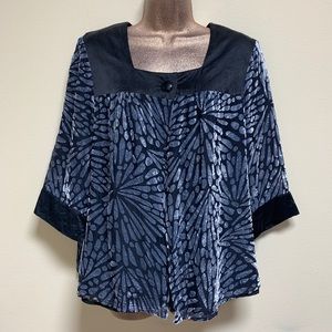Burnout Velvet Blouse with Satin Yoke and Cuffs